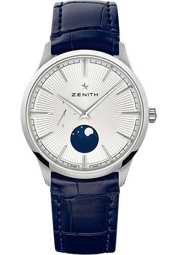 Zenith Elite Moonphase Watch - Steel - Silver Dial - Leather Strap - 03.3100.692/01.C922