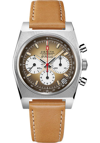 Zenith Chronomaster Revival El Primero A385 Watch - Steel - Gradient Brown Dial - Leather Strap - 03.A384.400/385.C855