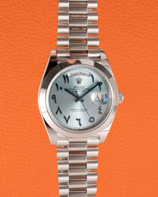 UNWORN Rolex Day Date Arabic dial and wheel 228206 Platinum President 40mm