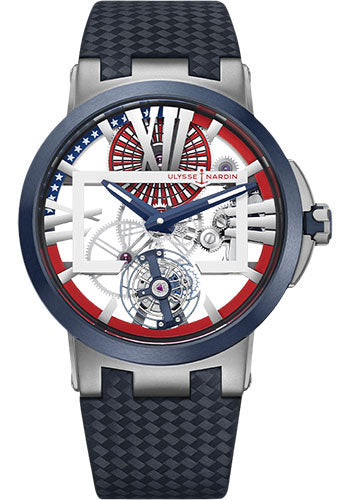 Ulysse Nardin Skeleton Tourbillon 45 mm - Titanium Case - Blue Usa Dial - Leather Strap