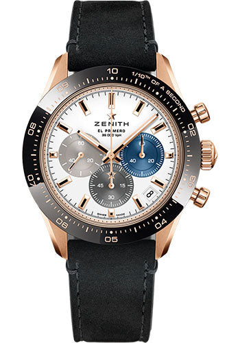 Zenith Chronomaster Sport Watch - Rose Gold And Ceram - White Matte Dial - Leather Strap - 18.3100.3600/69.C920