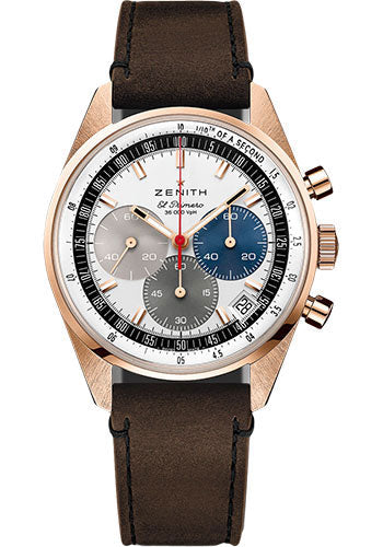 Zenith Chronomaster Original Watch - Rose Gold - White Dial - Leather Strap - 18.3200.3600/69.C901