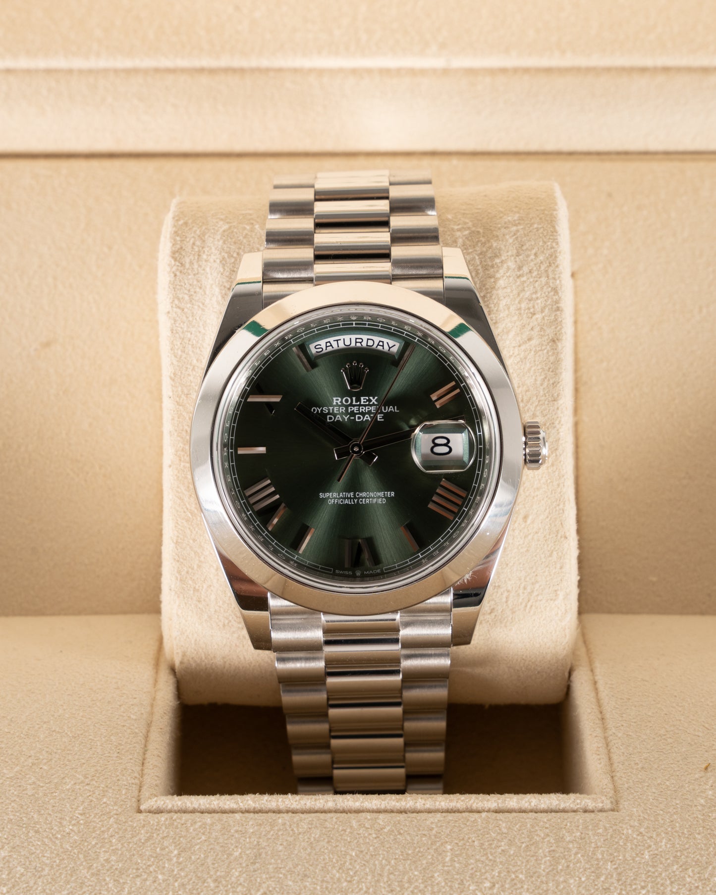 Rolex Day-Date 40 Platinum 228206 / Green Roman 2021