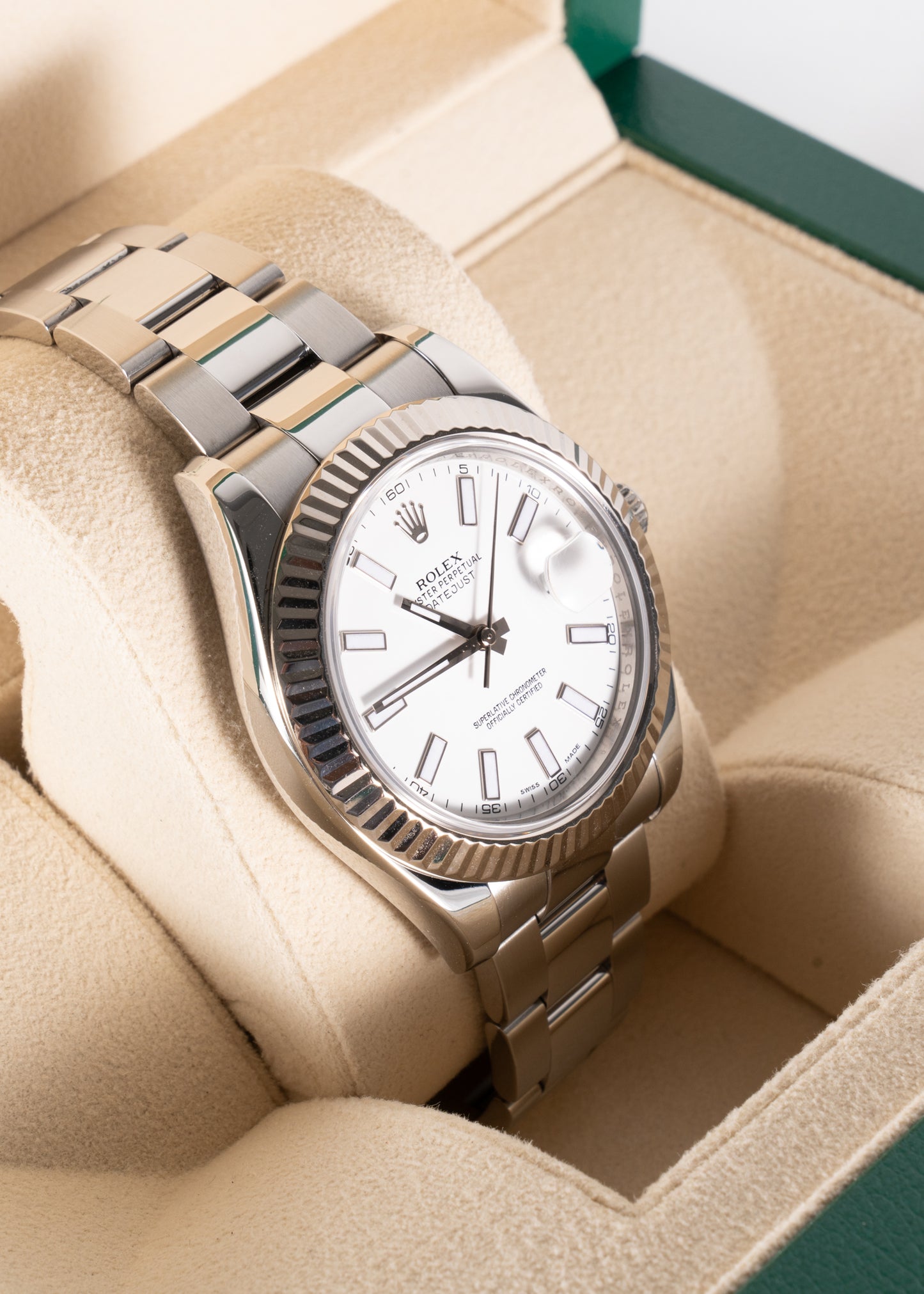 Rolex Datejust II 41mm 116334 White Dial with White Gold Fluted Bezel 2012