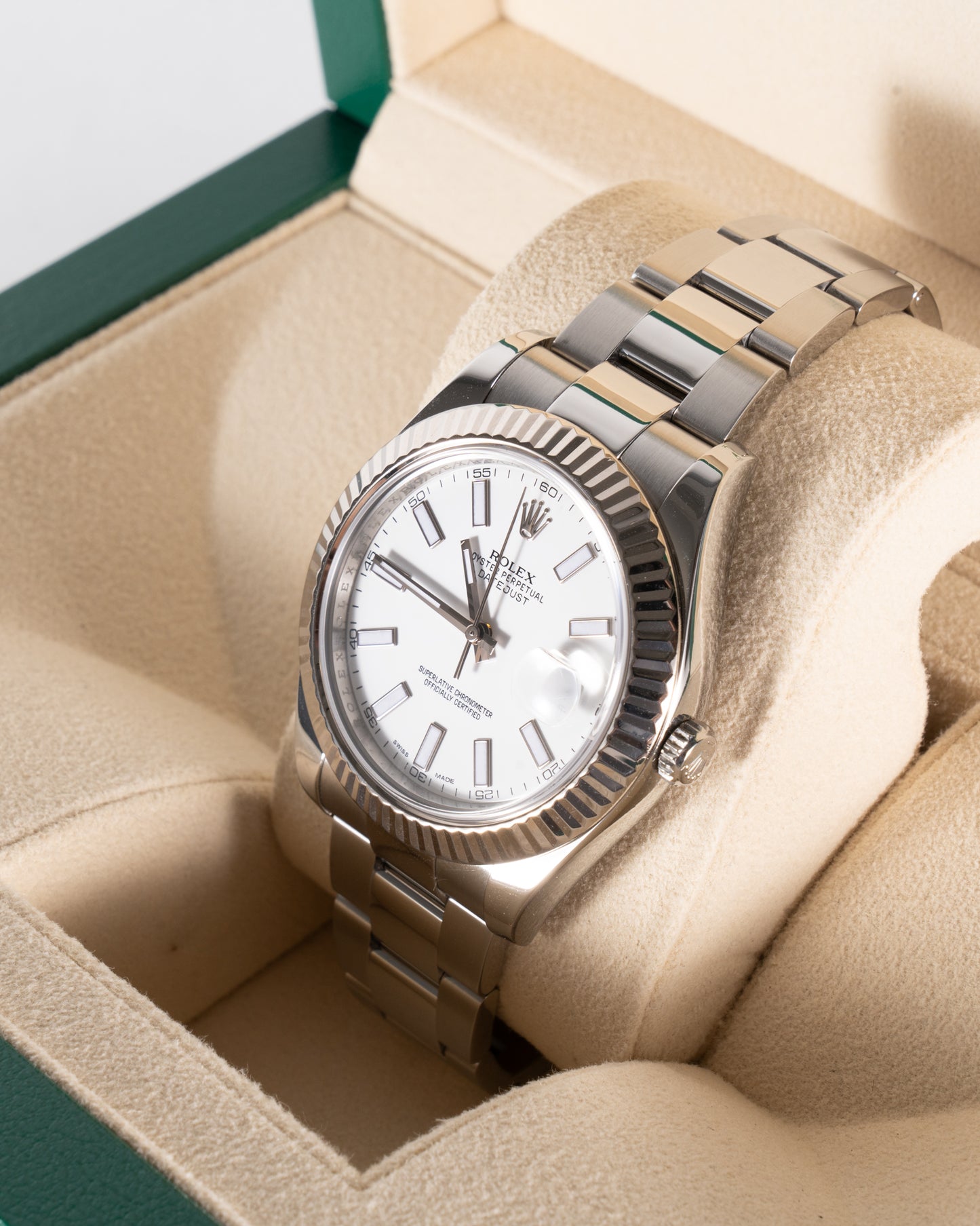 Rolex Datejust II 41mm 116334 White Dial with White Gold Fluted Bezel 2012