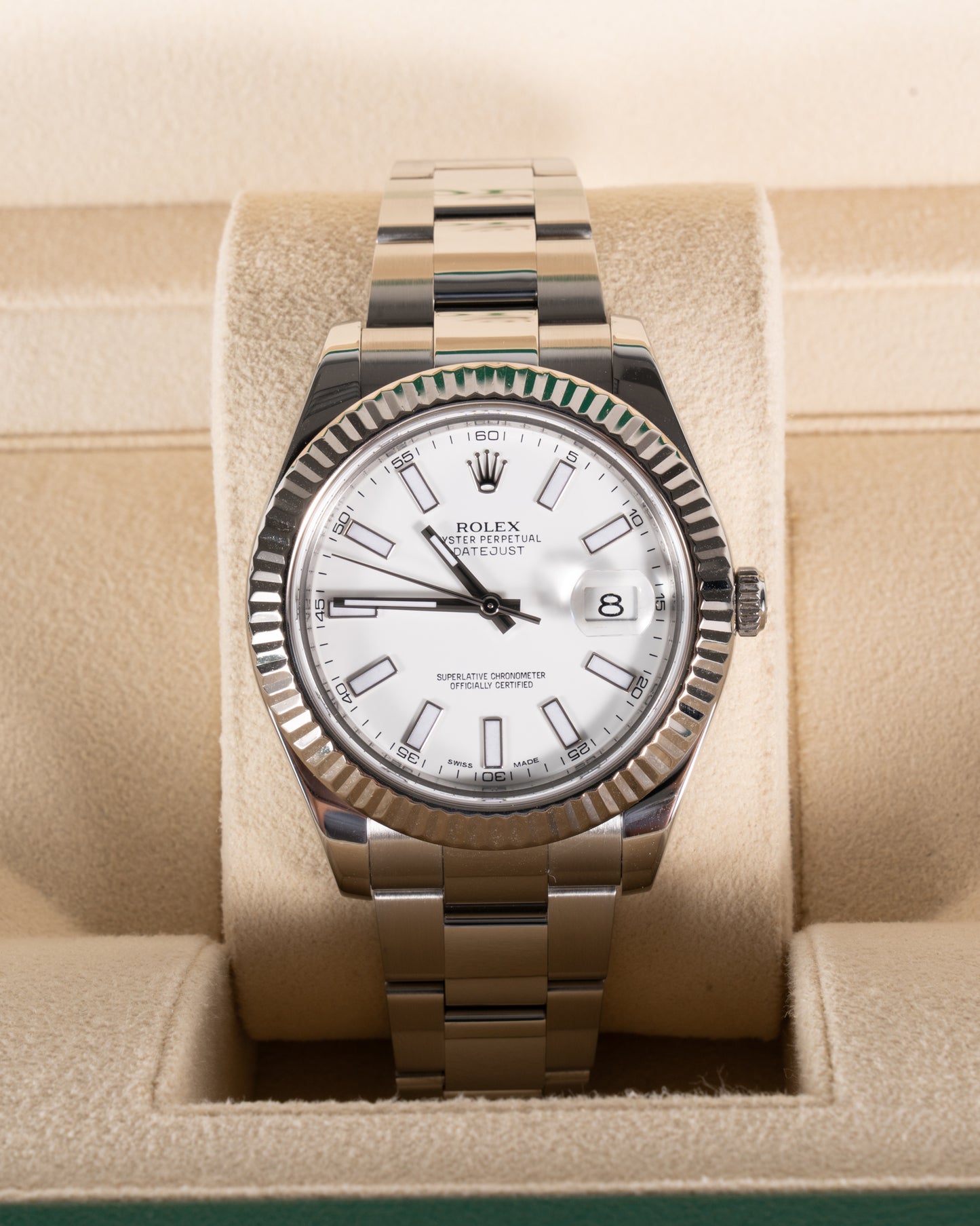 Rolex Datejust II 41mm 116334 White Dial with White Gold Fluted Bezel 2012