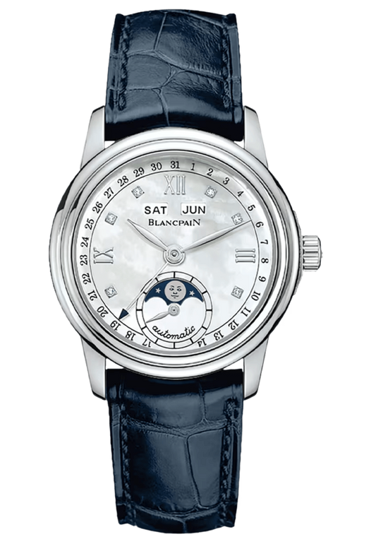 Blancpain Ladybird Quantieme Complet Mother of Pearl Blue Alligator Ladies Watch - 2360 1191A 55A