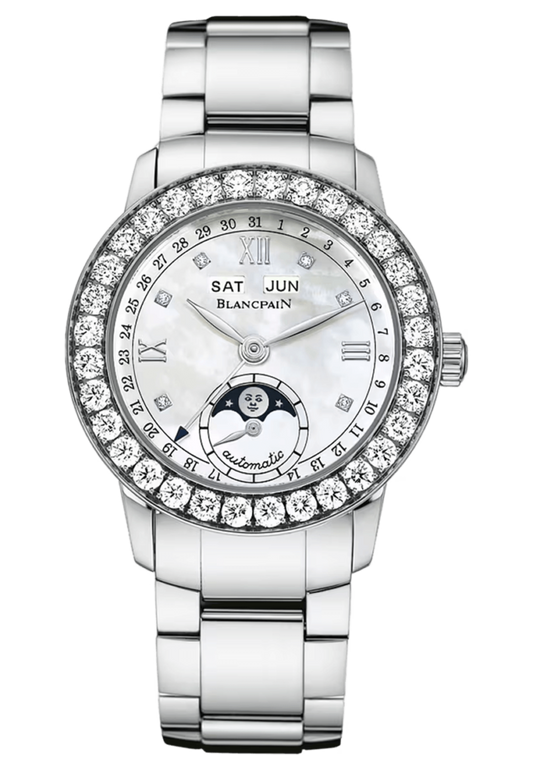 Blancpain Ladybird Quantieme Complet Mother of Pearl White Gold Diamond Ladies Watch - 2360 1991A 75A