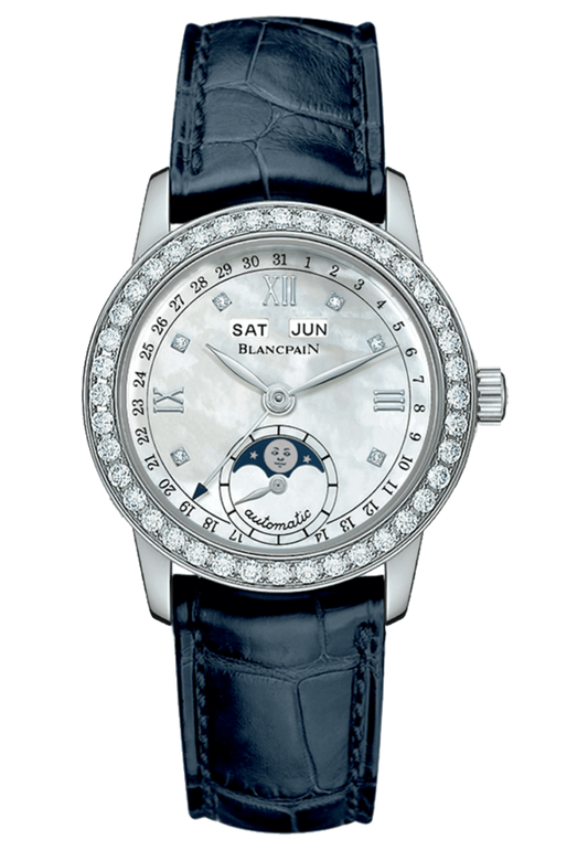 Blancpain Ladybird Quantieme Complet Diamond Blue Alligator Ladies Watch - 2360 4691A 55A