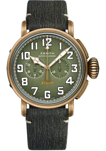 Zenith Pilot Type 20 Chronograph Adventure Watch - Bronze - Khaki Green Grained Dial - Khaki Green Matrix Calfskin Strap - 29.2430.4069/63.I001