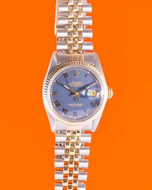 Rolex Datejust 36mm 16013 Two Tone Blue Raised Roman Numerals