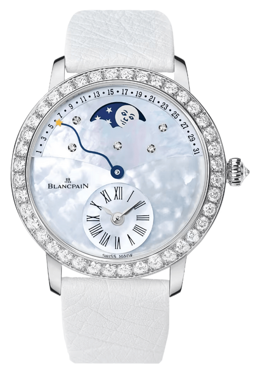 Blancpain Ladybird Quantieme Retrograde Diamond White Gold Ostrich Ladies Watch - 3653 1954L 58B