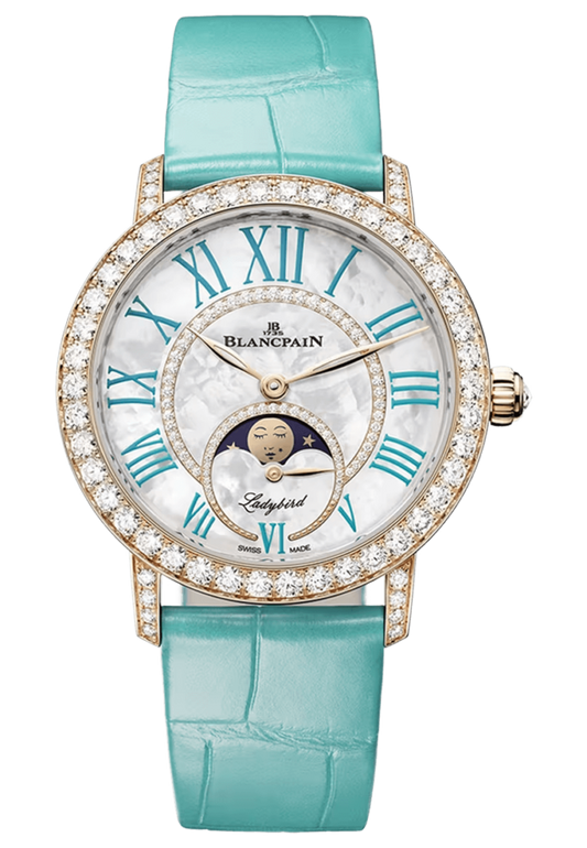 Blancpain Ladybird Colors Phases de Lune Red Gold Turquoise Alligator Ladies Watch - 3662A 2954 55B