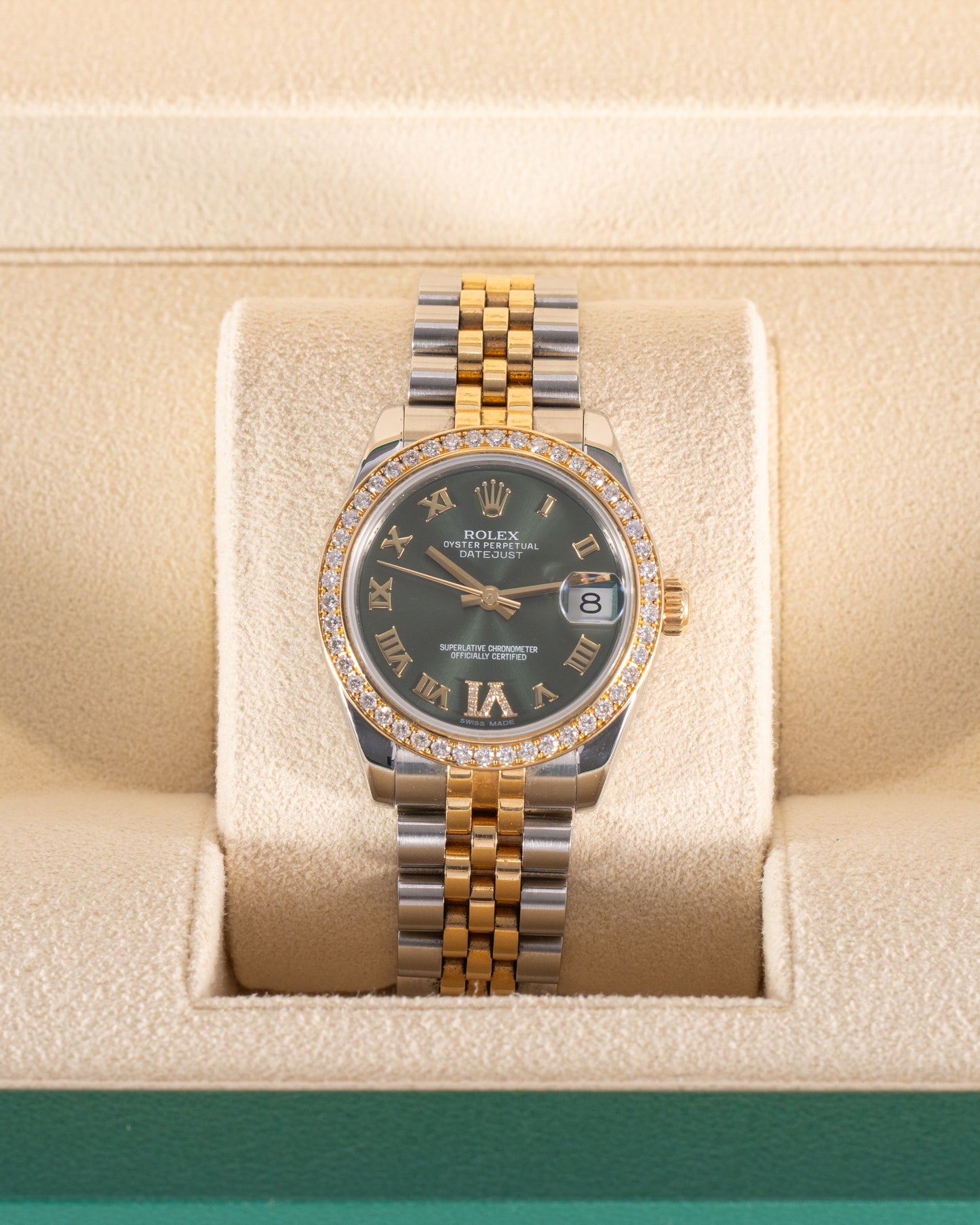 Rolex Datejust 31mm 178383-0005 Green Dial with Factory Diamond Bezel Two Tone Yellow 2013