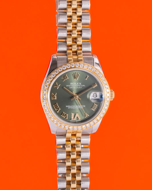 Rolex Datejust 31mm 178383-0005 Green Dial with Factory Diamond Bezel Two Tone Yellow 2013