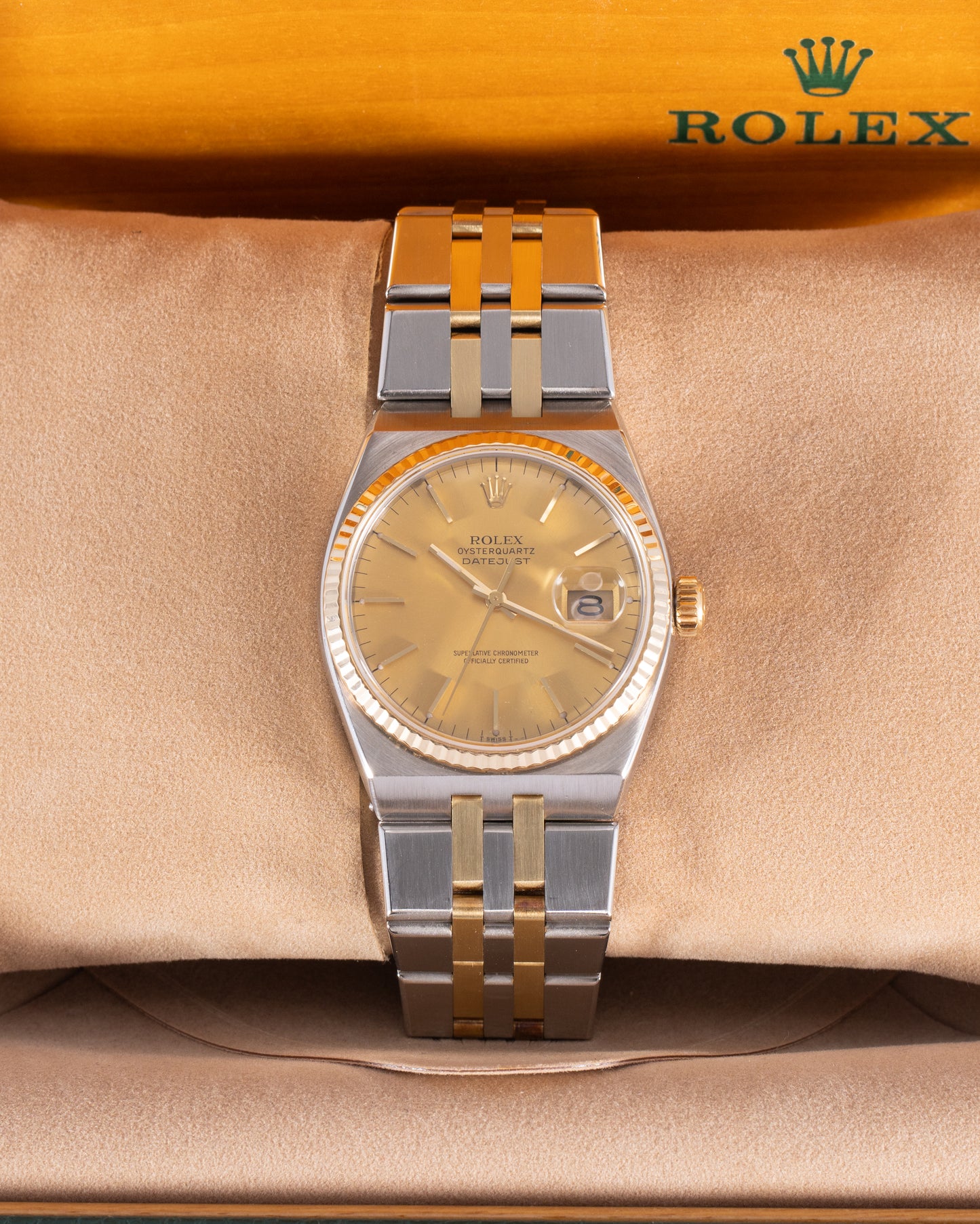 Rolex Oysterquartz 36mm 17013 Two Tone Yellow Gold Fluted Bezel