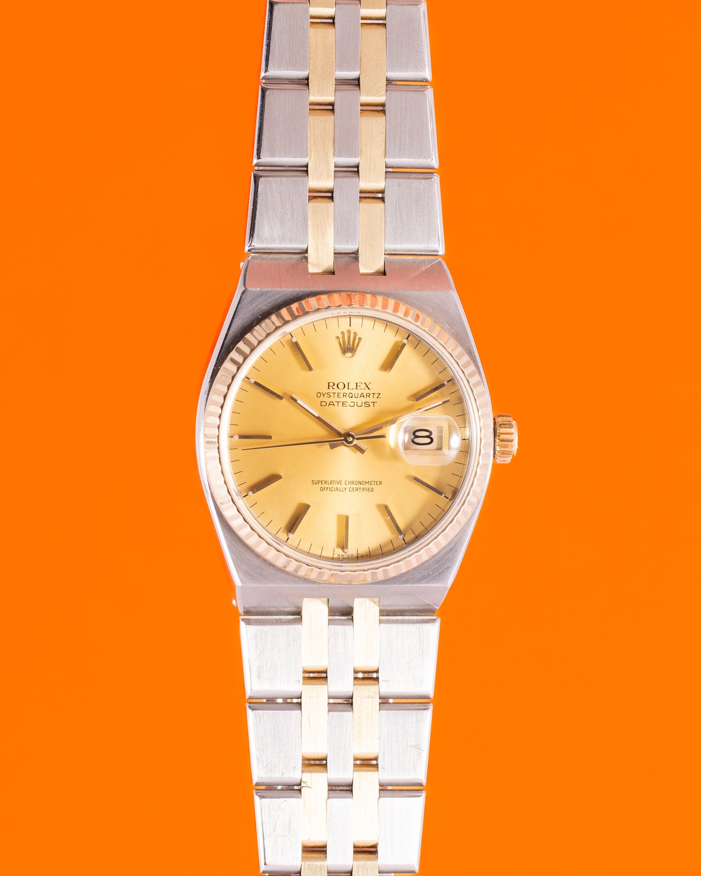 Rolex Oysterquartz 36mm 17013 Two Tone Yellow Gold Fluted Bezel