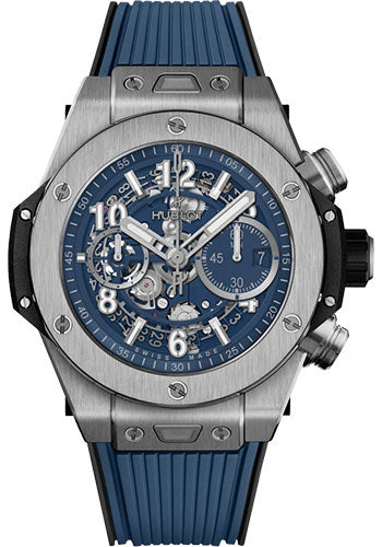 Hublot Big Bang Unico Titanium Blue Watch - 44 mm - Blue Skeleton Dial - Blue Rubber Strap - 421.NX.5170.RX