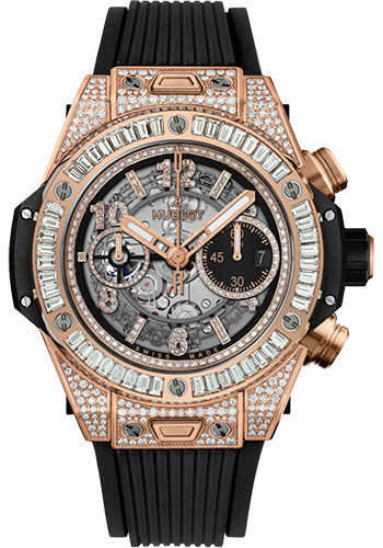 Hublot Big Bang Unico King Gold Jewellery Watch - 44 mm - Black Skeleton Dial - Black Rubber Strap - 421.OX.1180.RX.0904