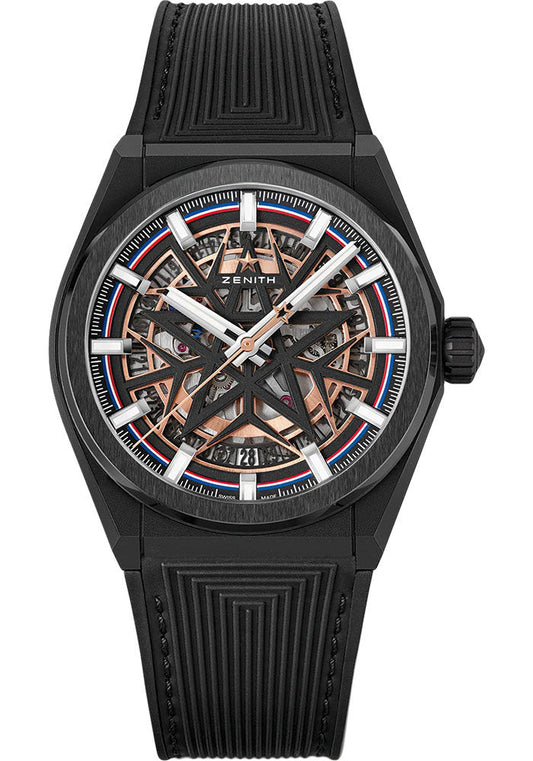 Zenith Defy Classic Skeleton Fusalp Watch - 41 mm Ceramic Case - Black Openworked Dial - Black Rubber Strap - 49.9000.670-1/22.R797