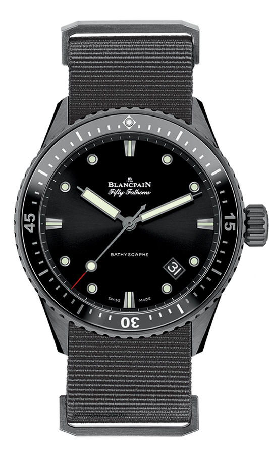 Blancpain Fifty Fathoms Bathyscaphe Ceramic Grey NATO Men's Watch - 5000 0130 NABA