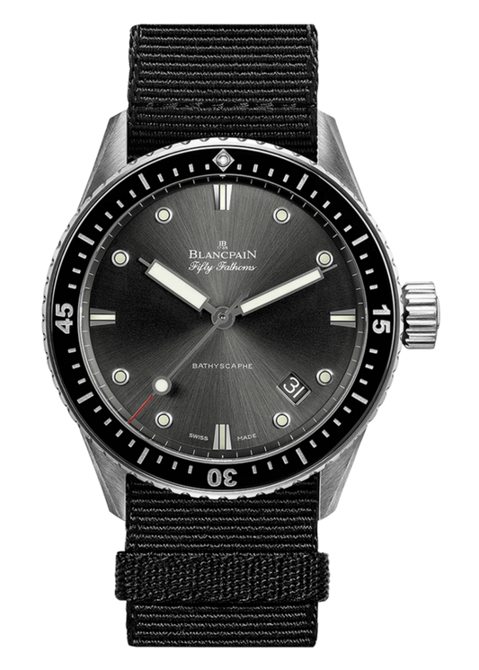 Blancpain Fifty Fathoms Bathyscaphe 43mm Steel Black NATO Men's Watch - 5000 1110 NABA