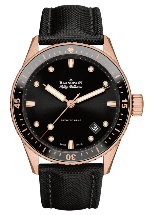 Blancpain Fifty Fathoms Bathyscaphe Sedna Gold Black Canvas Men's Watch - 5000 36S30 B52A