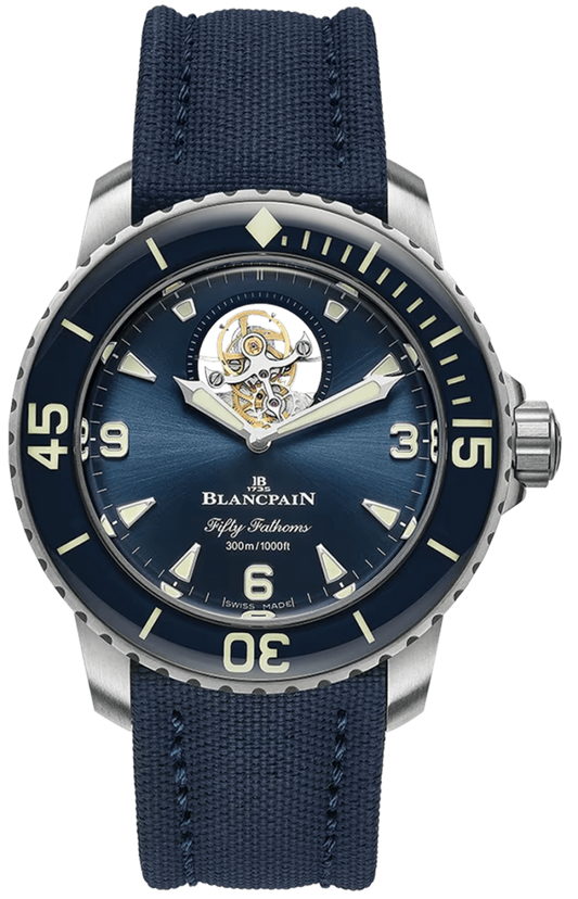 Blancpain Fifty Fathoms Tourbillon 8 Jours Titanium Blue Canvas Men's Watch - 5025 12B40 O52B