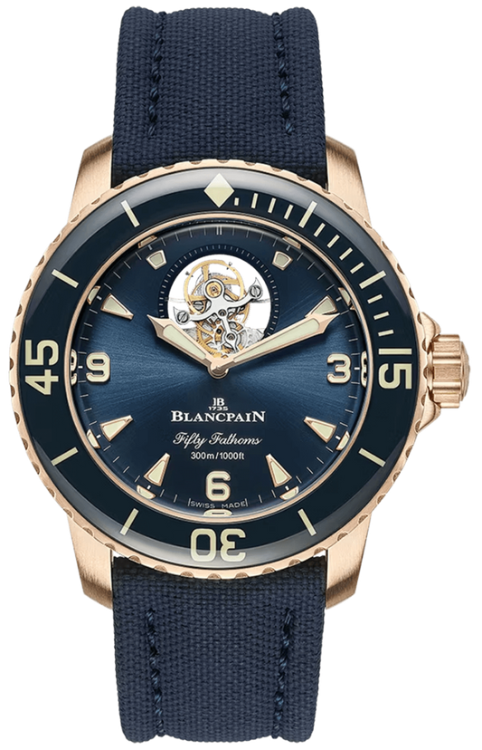 Blancpain Fifty Fathoms Tourbillon 8 Jours Red Gold Blue Canvas Men's Watch - 5025 36B40 O52B