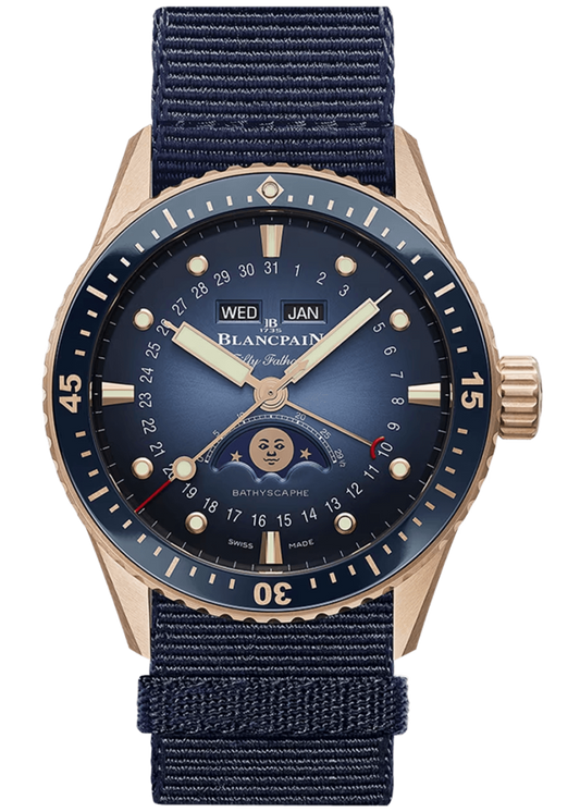 Blancpain Fifty Fathoms Bathyscaphe Quantieme Complet Phases de Lune Red Gold NATO Men's Watch - 5054 3640 NAOA