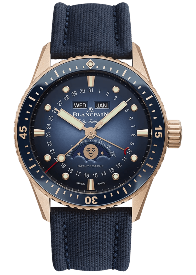 Blancpain Fifty Fathoms Bathyscaphe Quantieme Complet Phases de Lune Red Gold Canvas Men's Watch - 5054 3640 O52B