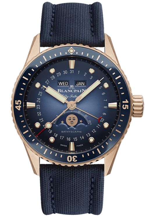 Blancpain Fifty Fathoms Bathyscaphe Quantieme Complet Phases de Lune Red Gold Canvas Men's Watch - 5054 3640 O52B