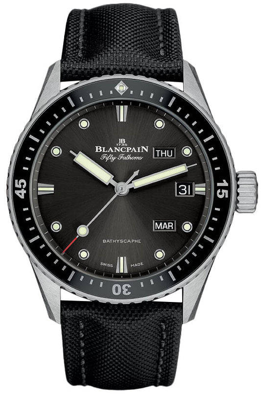 Blancpain Fifty Fathoms Bathyscaphe Quantieme Annuel Black Canvas Men's Watch - 5071 1110 B52A