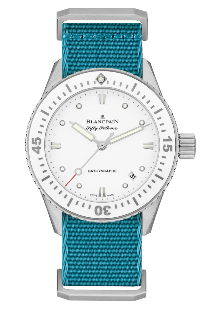 Blancpain Fifty Fathoms Bathyscaphe 38mm Ultra-Slim Blue NATO Ladies Watch - 5100 1127 NATA