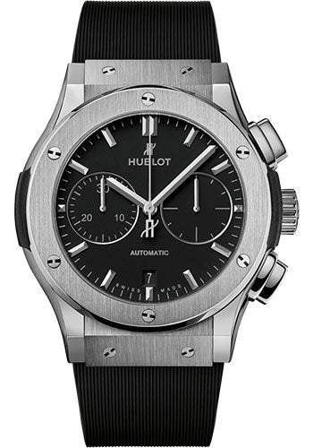 Hublot Classic Fusion Chronograph Titanium Watch - 45 mm - Black Dial - Black Lined Rubber Strap - 521.NX.1171.RX