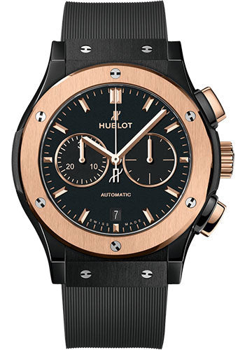 Hublot Classic Fusion Chronograph Ceramic King Gold Watch - 42 mm - Black Dial - Black Lined Rubber Strap - 541.CO.1181.RX