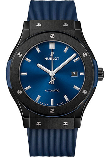 Hublot Classic Fusion Ceramic Blue Watch - 42 mm - Blue Dial - Blue Lined Rubber Strap - 542.CM.7170.RX