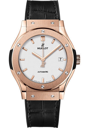 Hublot Classic Fusion King Gold Opalin Watch - 42 mm - Opaline Ed Dial - Black Rubber and Leather Strap - 542.OX.2611.LR