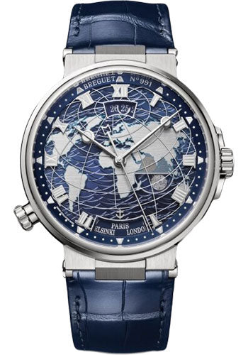 Breguet Marine Hora Mundi 5557 - White Gold Case - Blue Dial - Blue Leather Strap - 5557BB/YS/9WV