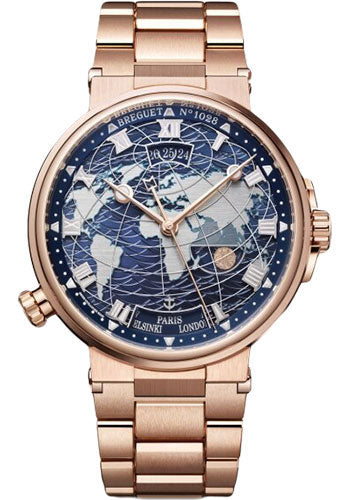 Breguet Marine Hora Mundi 5557 - Rose Gold Case - Blue Dial - Bracelet - 5557BR/YS/RW0