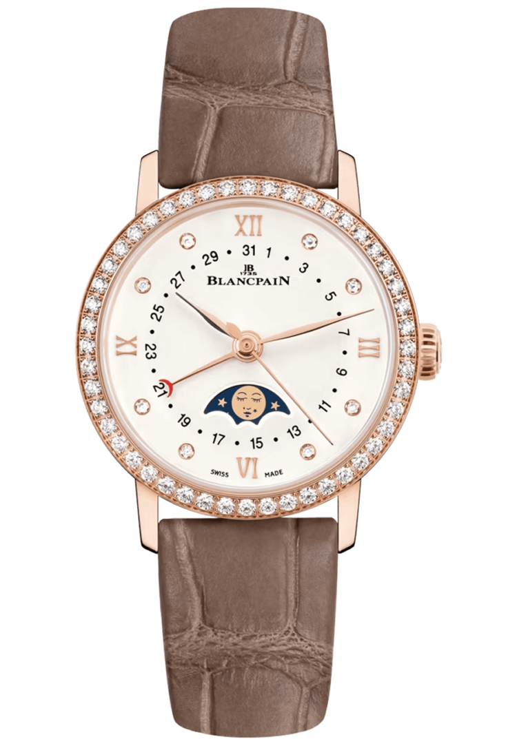 Blancpain Villeret Quantieme Phases de Lune Taupe Alligator Diamond Ladies Watch - 6106 2987 55A