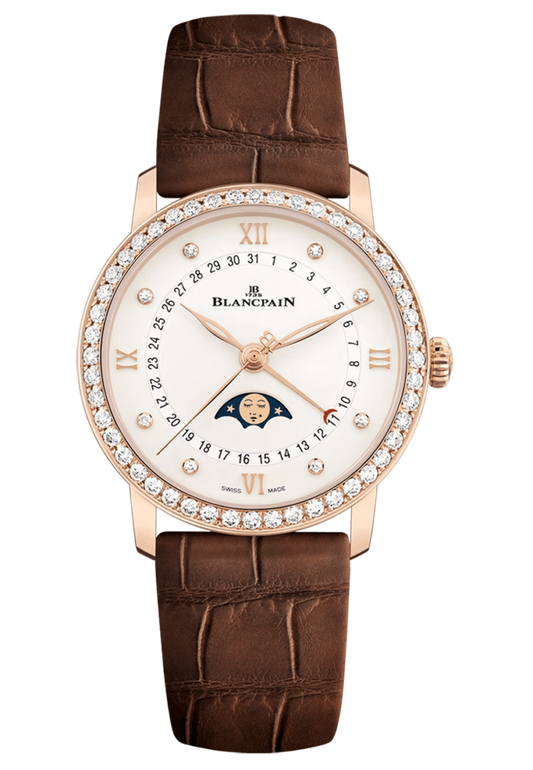 Blancpain Villeret Quantieme Phase de Lune Diamond Brown Alligator Ladies Watch - 6126 2987 55A