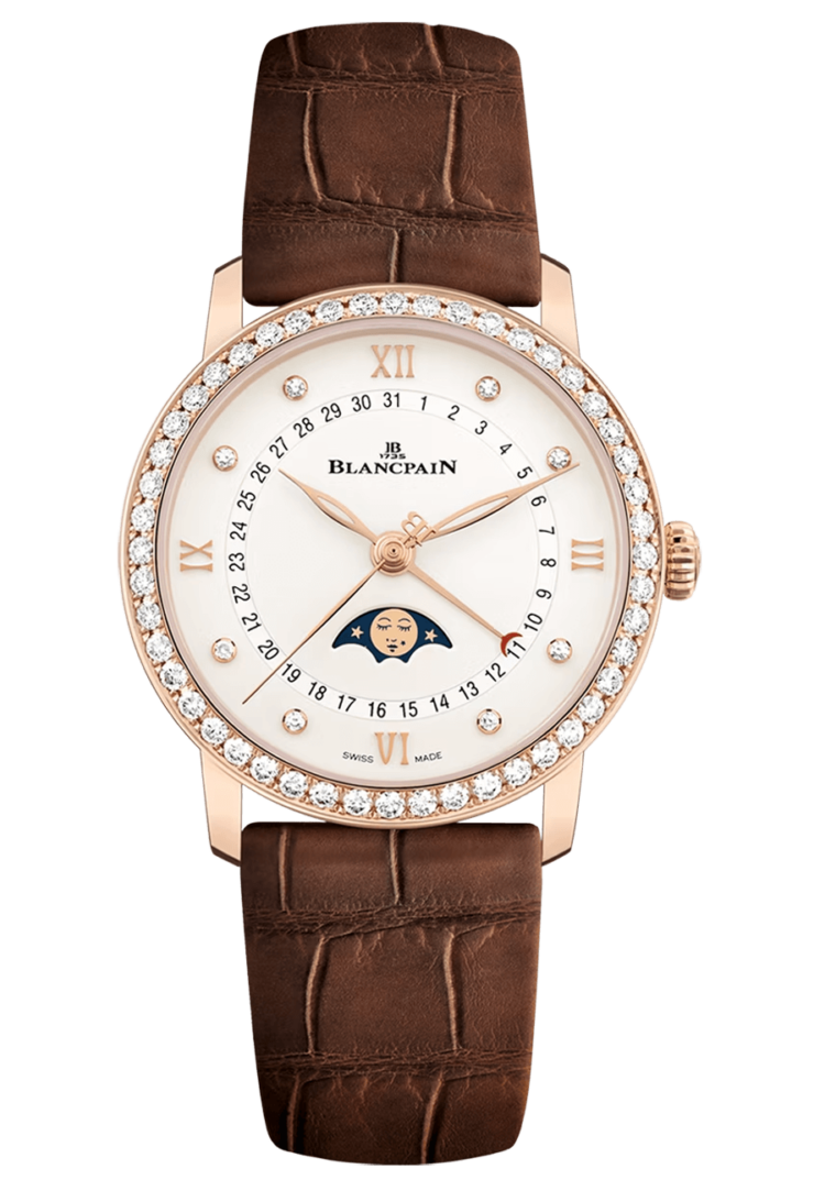 Blancpain Villeret Quantieme Phase de Lune Brown Alligator Diamond Ladies Watch - 6126 2987 55B