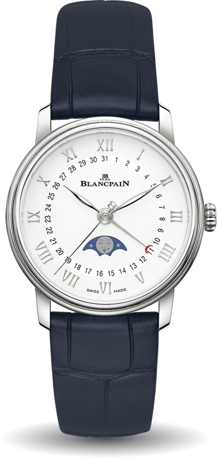 Blancpain Villeret Quantieme Phase de Lune Blue Alligator Ladies Watch - 6126 1127 55B