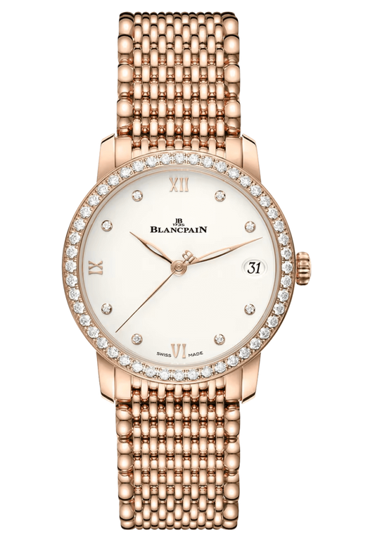 Blancpain Villeret Women Date Red Gold Diamond Ultra-Slim Ladies Watch - 6127 2987 MMB