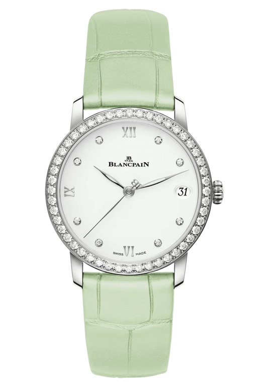 Blancpain Villeret Women Date Diamond Ultra-Slim Green Alligator Ladies Watch - 6127 4628 95A