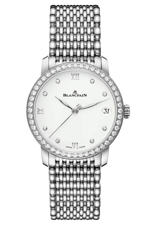 Blancpain Villeret Women Date Steel Mille Mailles Diamond Ultra-Slim Ladies Watch - 6127 4628 MMB