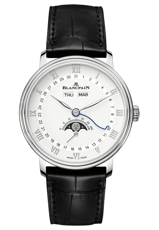 Blancpain Villeret Quantieme Complet Steel Black Alligator Men's Watch - 6264 1127 55B