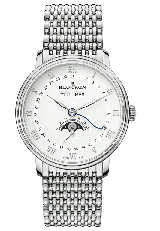 Blancpain Villeret Quantieme Complet White Mille Mailles Steel Men's Watch - 6264 1127 MMB