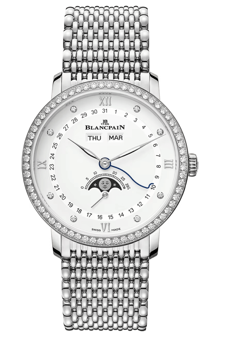 Blancpain Villeret Quantieme Complet Diamond Mille Mailles Steel Men's Watch - 6264 4628 MMB